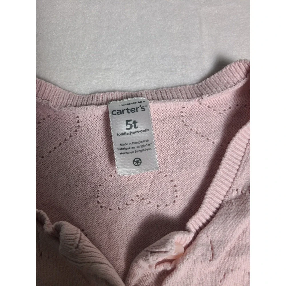 Carter's Cardigan Toddler 5T Pink Pointelle Heart Knit Button Front Sweater